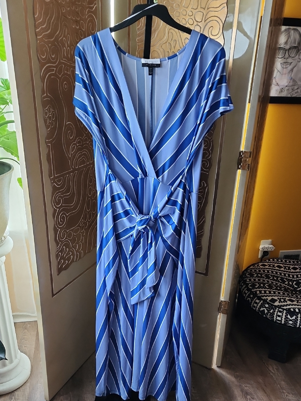 Eloquii Blue Striped Wrap Maxi Dress